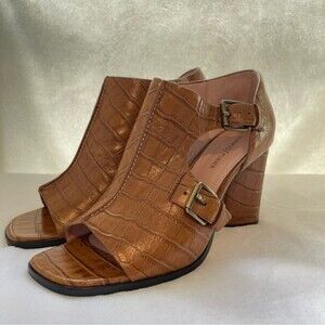 Donald J. Pliner Tan Croc-Embossed Ankle Booties
